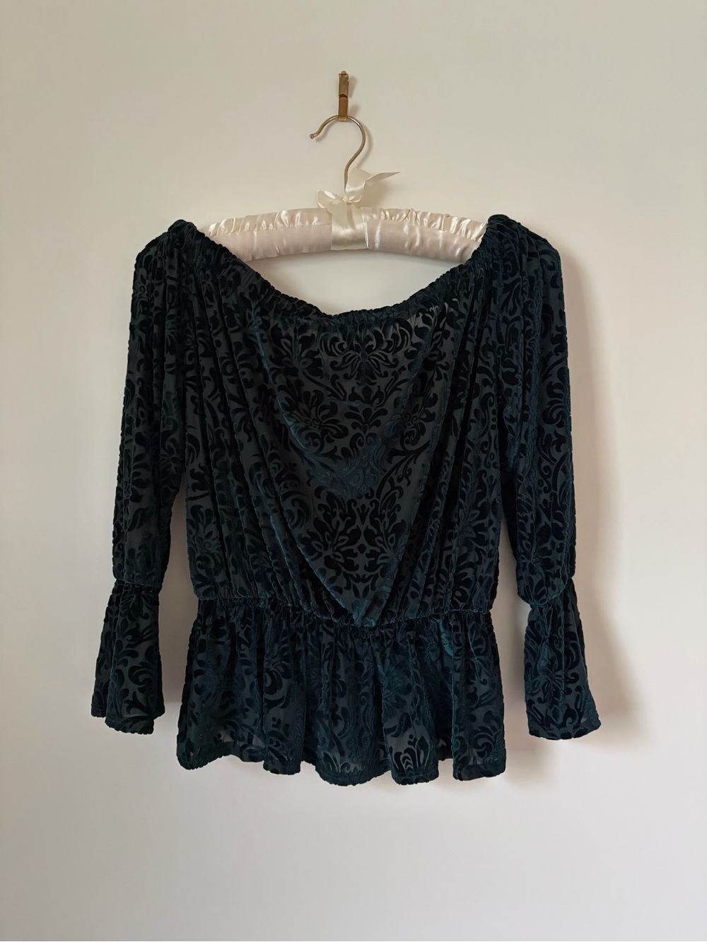 Vintage Whimsigoth Burnout Velvet Off-Shoulder Peplum Blouse